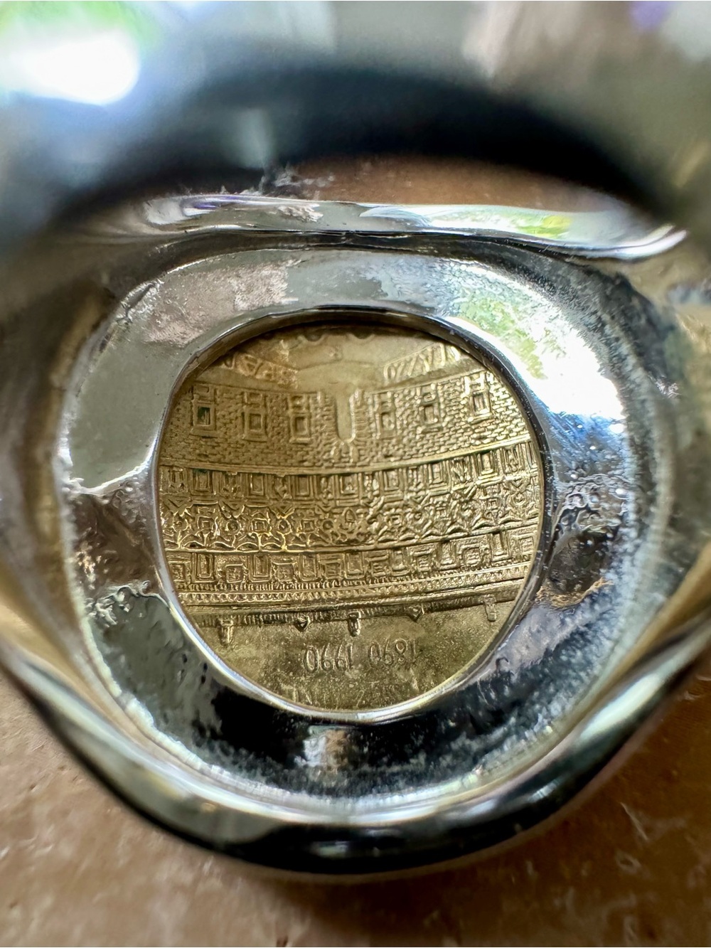 Milor Silver Over Bronze Italian Lire Gold-Toned Coin Cigar Band Ring Size 8 - Picture 5 of 7